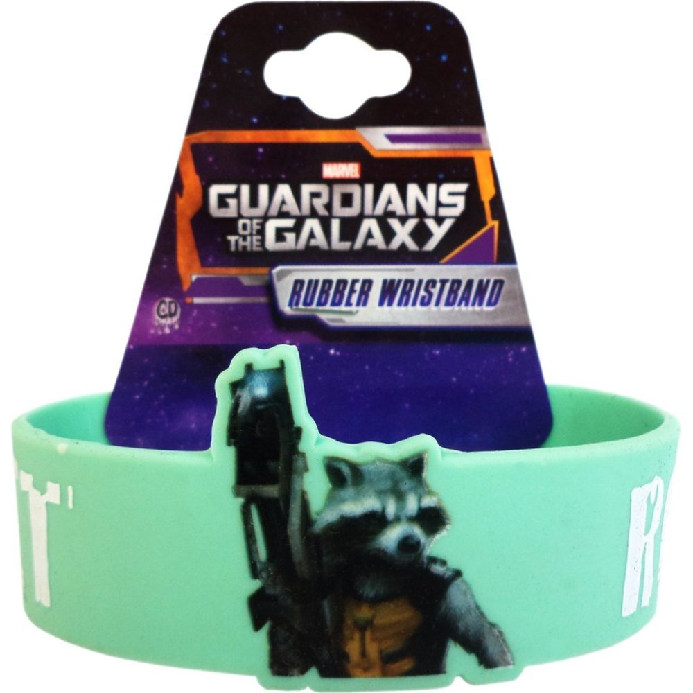 Guardians Of The Galaxy: Rocket Racoon On Teal Rubber Wristband
